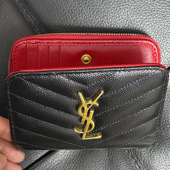Yves Saint Laurent Handbags - YSL Black & Red Zippy Wallet with Gold Logo